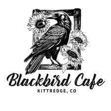 The Blackbird Cafe logo — a hand-illustrated blackbird perched among wildflowers, with the Kittredge, CO wordmark beneath.