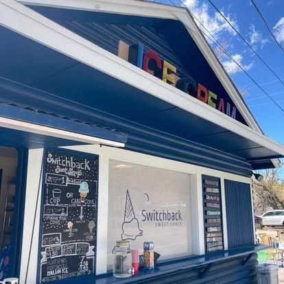 The walk-up ice cream stand outside Switchback Smokehouse on a sunny afternoon.